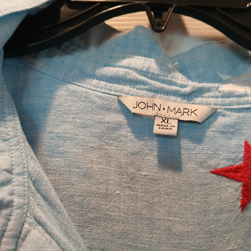 John Mark Light Blue Star Button Down Shirt - Picture 11 of 13